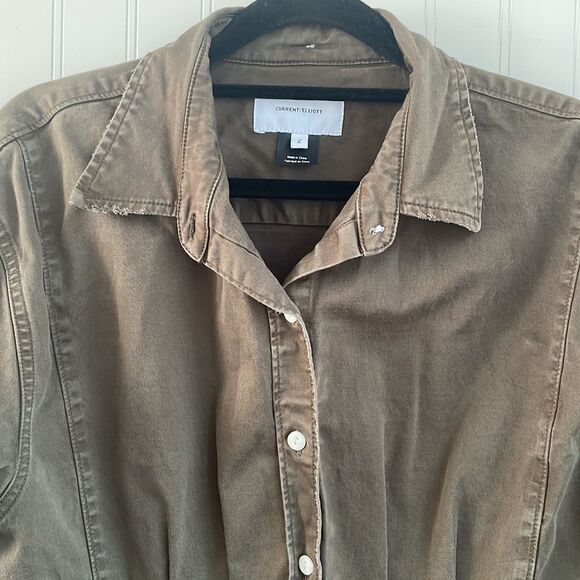 Current/Elliott women’s button up top / light jacket olive green‎ raw edge 2/M - Picture 3 of 15